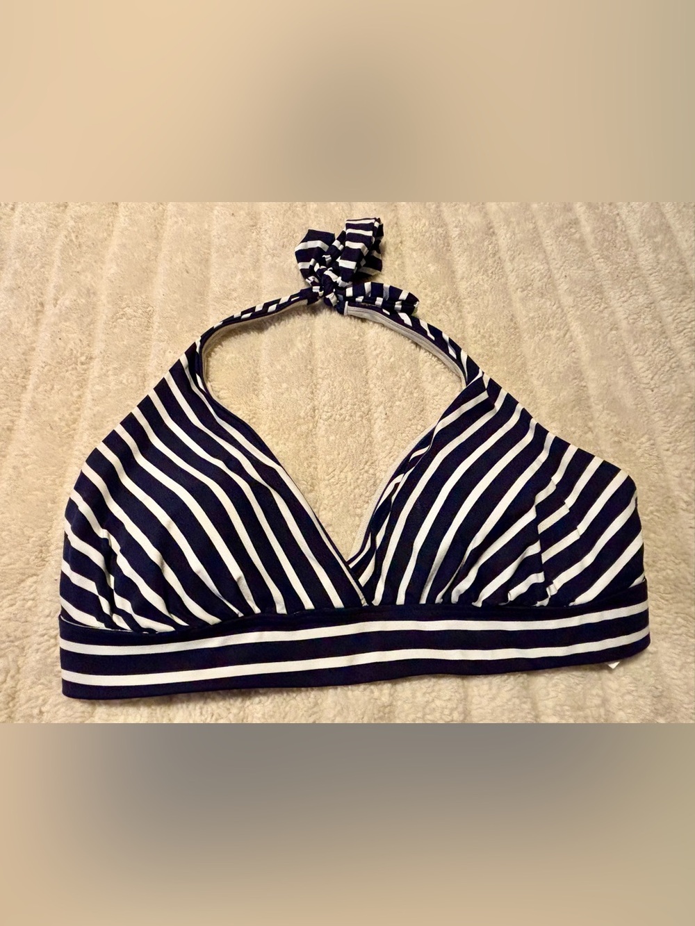 Lands' End Navy and White Striped Halter Bikini Top